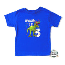 Load image into Gallery viewer, Rawr Im 5, 5th Birthday Shirt, Dinosaur Birthday, 5 Rex Shirt, Five Birthday Shirt, Im 5 Shirt, Im Five Shirt, Birthday Boy Shirt