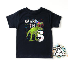 Load image into Gallery viewer, Rawr Im 5, 5th Birthday Shirt, Dinosaur Birthday, 5 Rex Shirt, Five Birthday Shirt, Im 5 Shirt, Im Five Shirt, Birthday Boy Shirt