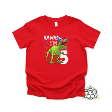 Load image into Gallery viewer, Rawr Im 5, 5th Birthday Shirt, Dinosaur Birthday, 5 Rex Shirt, Five Birthday Shirt, Im 5 Shirt, Im Five Shirt, Birthday Boy Shirt