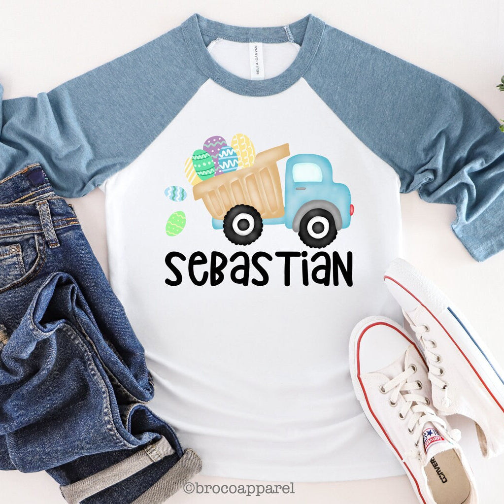 Personalized Easter Egg Truck Raglan Shirt